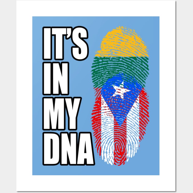 Puerto Rican And Lithuanian Mix DNA Flag Heritage Wall Art by Just Rep It!!